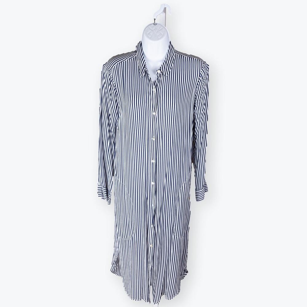 Velvet by Graham & Spencer Black White Striped Shirt Dress XS NWOT